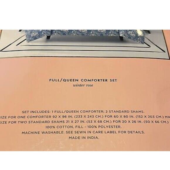 NEW Kate Spade Full/Queen Comforter and 2 Shams Set Fun Floral Blue White Cotton - Picture 3 of 4